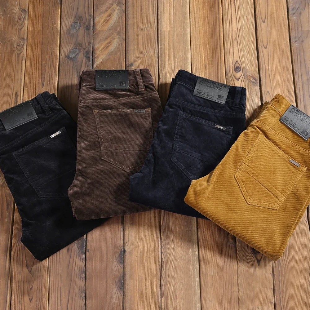 

2024 New Autumn Men's Thick Corduroy Stretch Casual Pants Classic Style Khaki Slim Trousers Male Brand Clothes