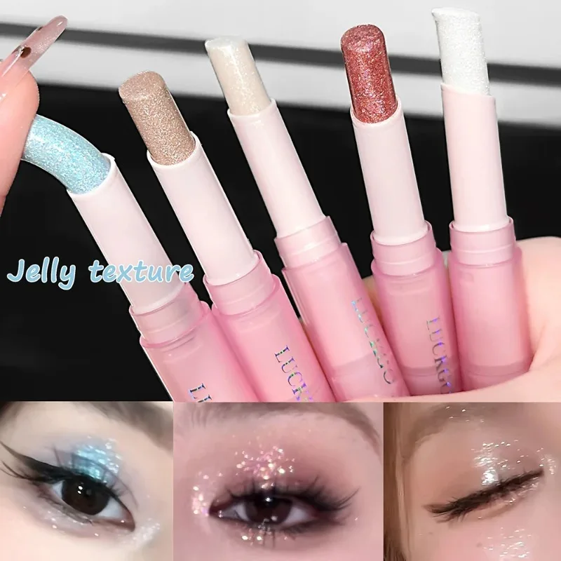 Jelly Eye Shadow Stick Blue Diamond Aurora Glitter Pearlescent Eyeshadow Pen Highlighter Stick Brighten & Contour Eyes Makeup