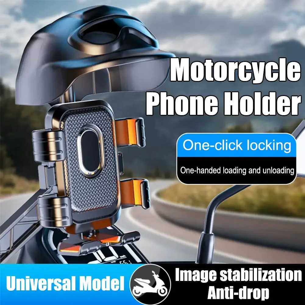 Motorcycle Phone Mount Anti Shake 360 Rotation Six Claw Security One Touch Auto Lock Universal Handlebar Bracket For Bike