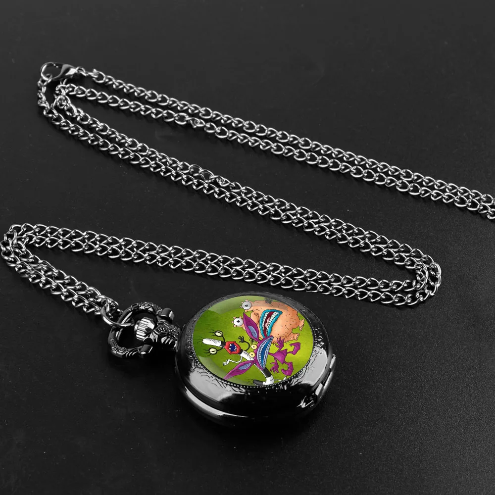 Cartoon Glass Dome Quartz Pocket Watch Arabic Numeral Dial Necklace Pendant Clock for Men Women Kids
