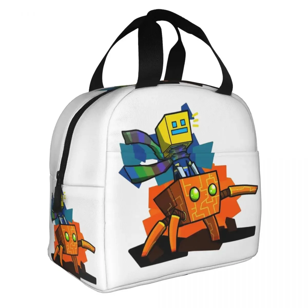 Geometry Cube Dash Gaming Icon Face Insulated Lunch Bag Cooler Bag Lunch Container Leakproof Tote Lunch Box Work Outdoor