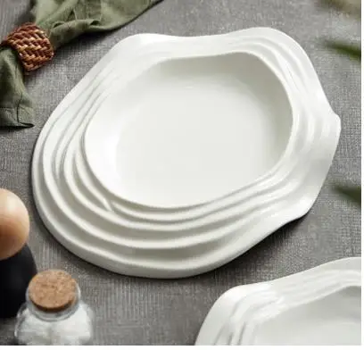 Ceramic Cooking Dish Irregular Shape Speciality Pasta Steak Plate Kitchen Solid Color Tableware Sushi Snack Dessert Dishes