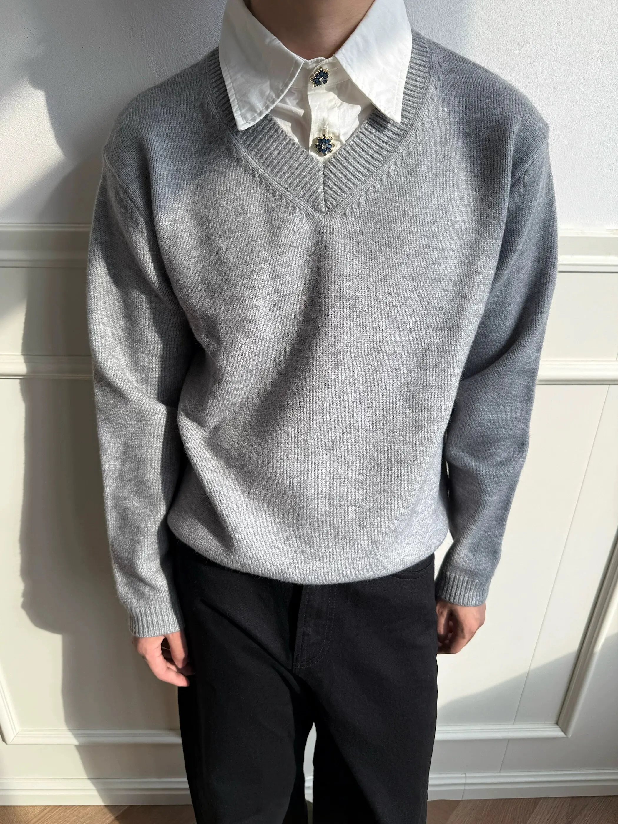 

American Retro Knitted Sweater Couple Casual Loose Fit Long Sve Collar mid Thiening Soft Warm Winter Faion