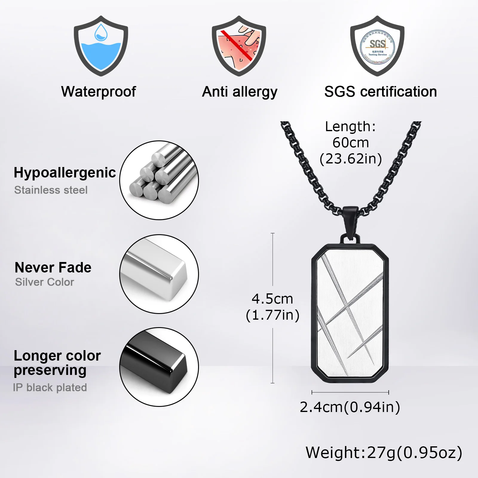 Stylish Dog Tag Necklaces for Men Boys,Stainless Steel Square Pendant Necklace,Punk Jewelry Father Gifts