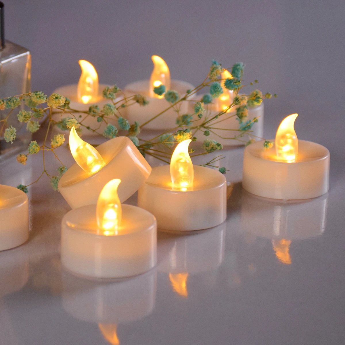 12/24 piezas de simulación electrónica pequeña cera de té LED luz de color Tealight fiesta de cumpleaños propuesta del Día de San Valentín decoración de velas