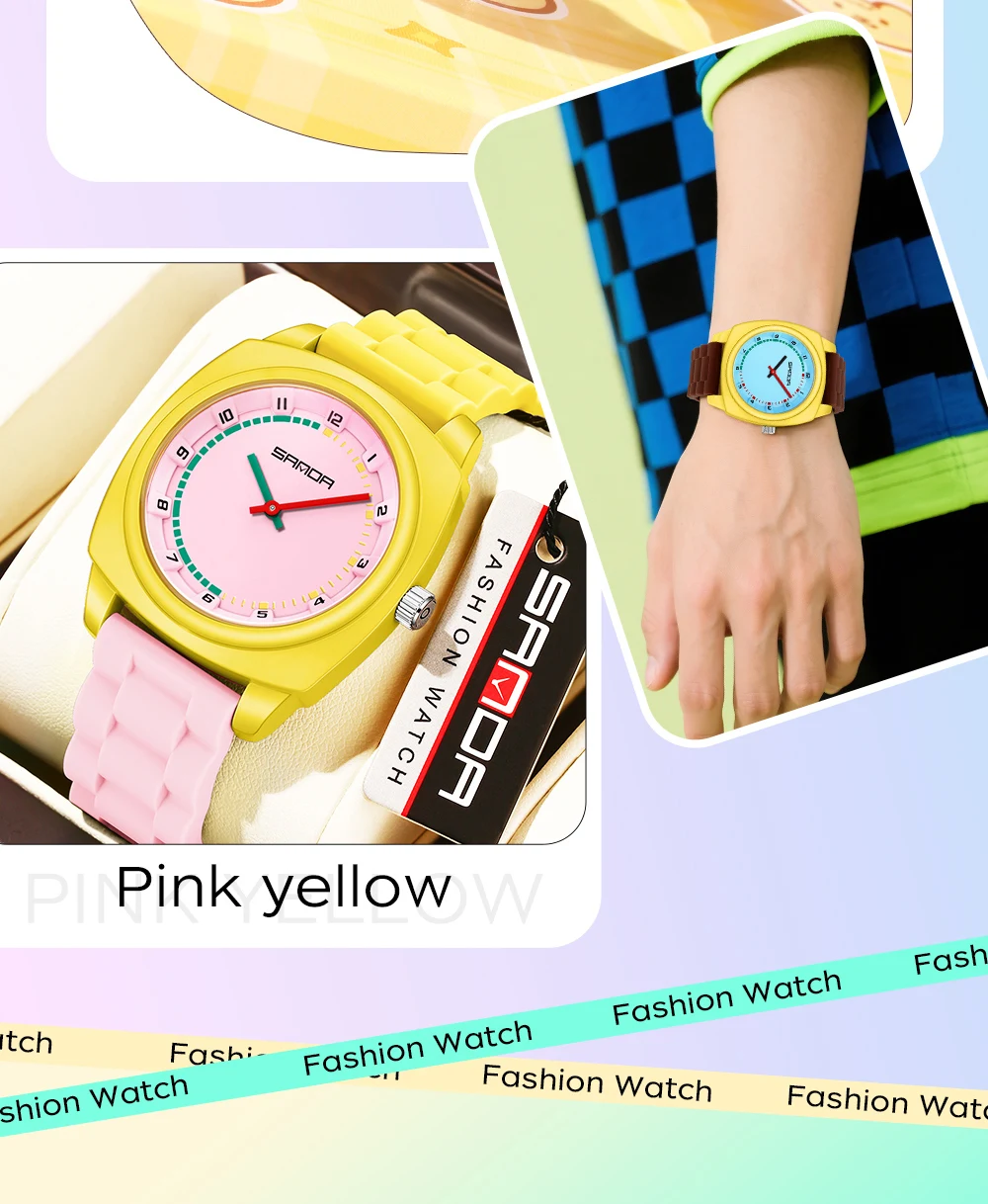 SANDA ใหม่ 9109 แฟชั่นเด็กนาฬิกาควอตซ์กีฬากันน้ํา Night Light Dopamine ตัดกันควอตซ์นาฬิกา 2025