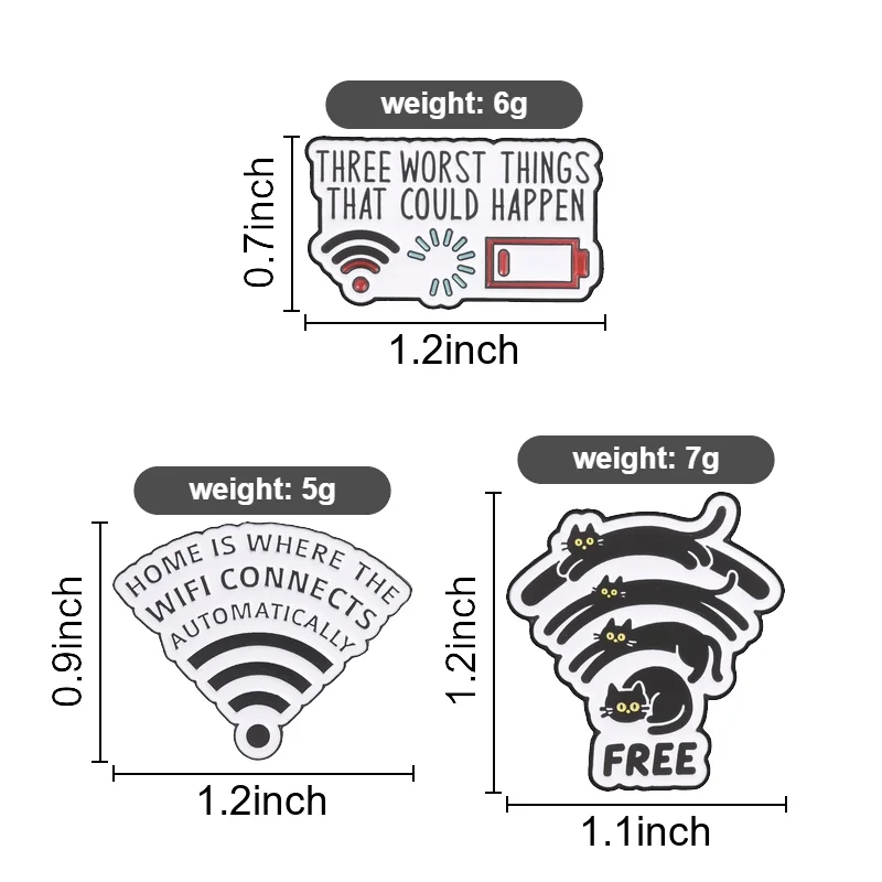 Lustige Emaille-Anstecknadel mit WLAN-Signal-Motiv: „Katze“, „WLAN getrennt“, „WLAN wird geladen“ & „Niedriger Akku“ – Brosche für Rucksack, Jacke, Deko-Accessoire – Detail 1