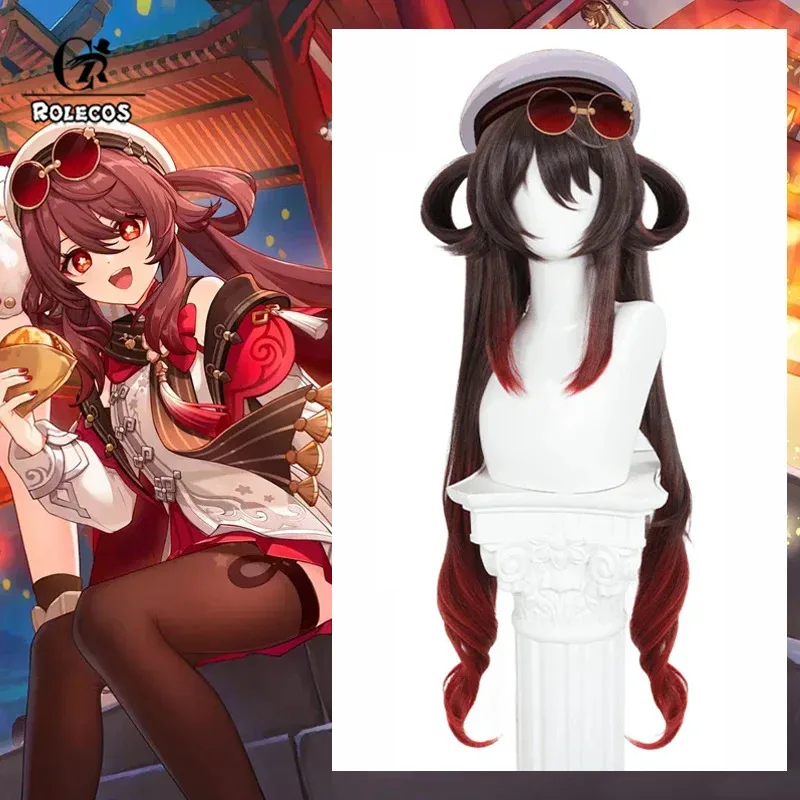 

ROLECOS Genshin Impact Hutao Lantern Rite Косплей Парики Hu tao 90 см Коричневый смешанный красный парик с хвостиком Термостойкие синтетические волосы