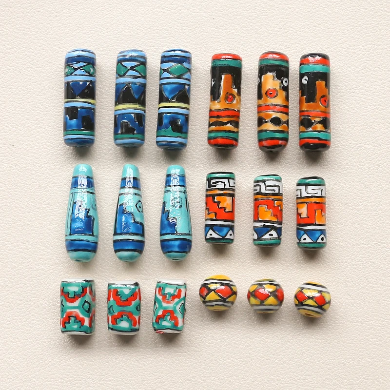 1pcs Retro Abstract Art Ceramic Beads Cylindrical Beaded Material Diy Handmade Jewelry Necklace Bracelet Accessories