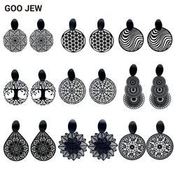 GOO JEW All Black Series Vintage Stud Earrings Exquisite Hollow Out Matt Black Earrings for Women Elegant Jewellery