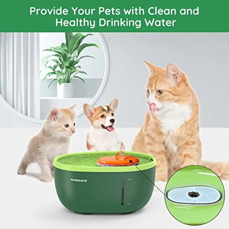 Avocado Cat Water Fountain Filters Set Pet Water bowl Filter with Quadruple Filteration System for Pet Drinking Health