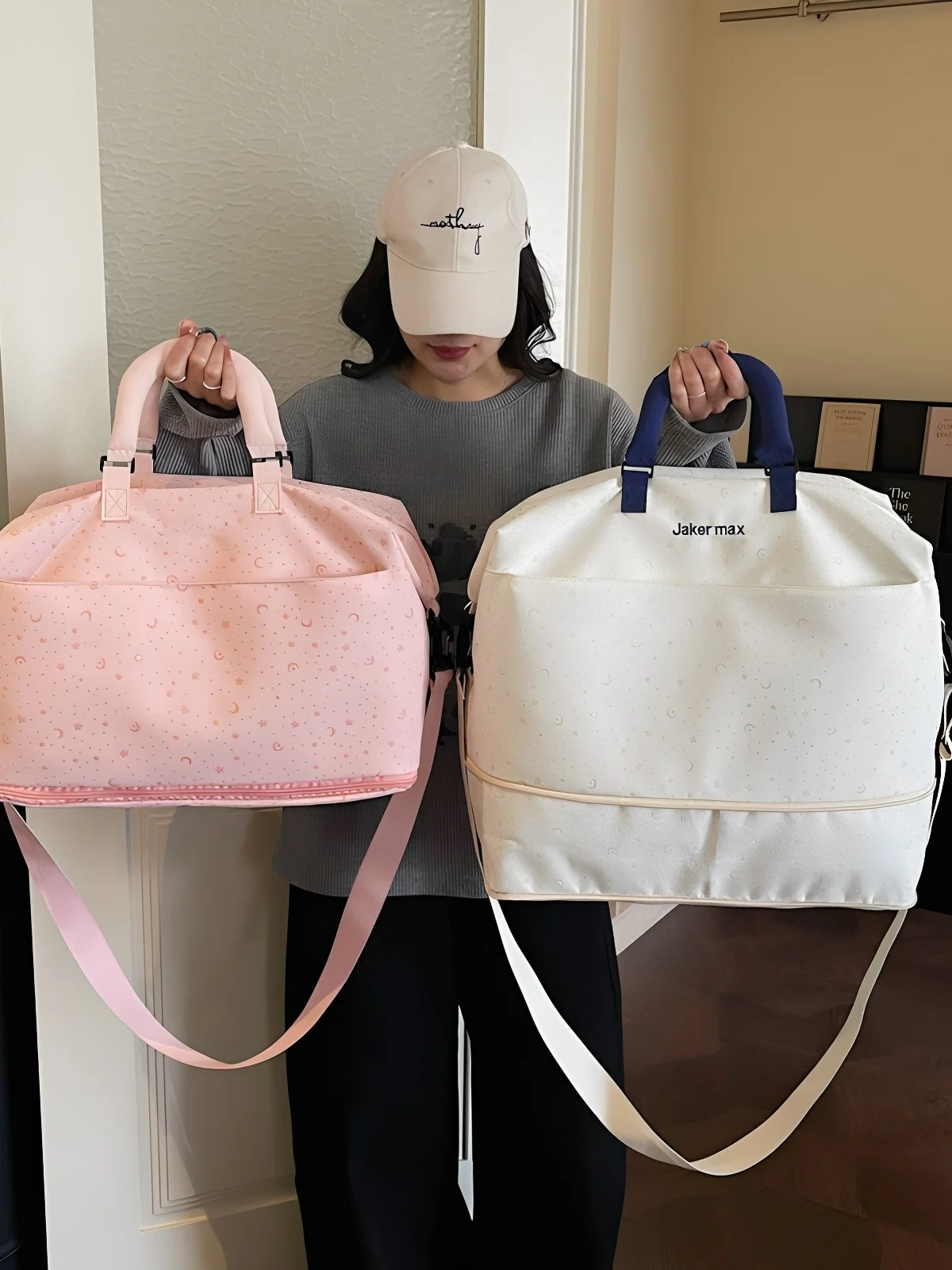 large-capacity-stylish-short-trip-storage-travel-bag-women's-lightweight-fashionable-fitness-hand-luggage-delivery-bag