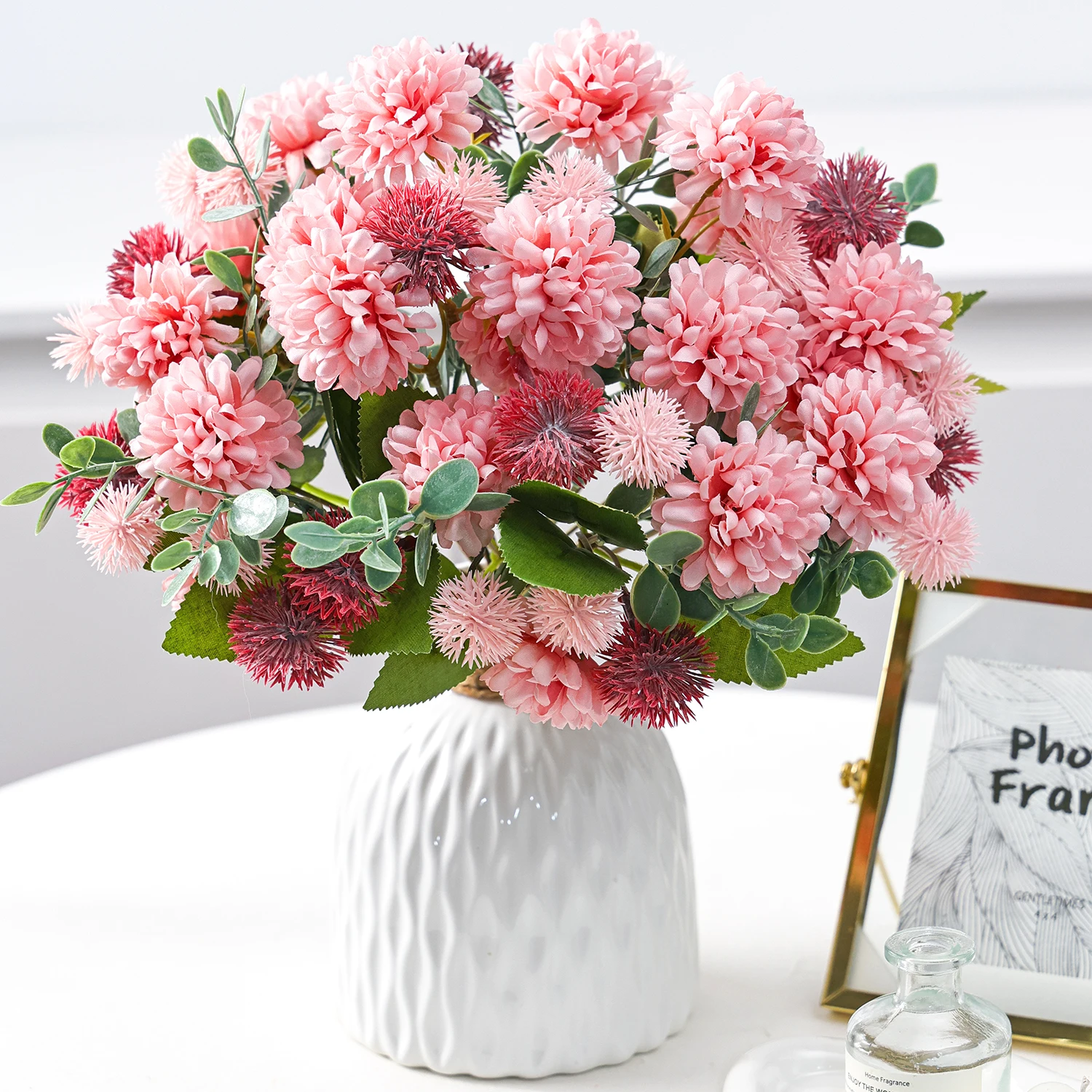 Künstliche Seidenblumen, Löwenzahnkugel, Chrysantheme, Festliche Hochzeits-Brautsträuße, Dekoration für Zuhause, Tisch, Garten, Vase, DIY-Geschenke – Detail 1