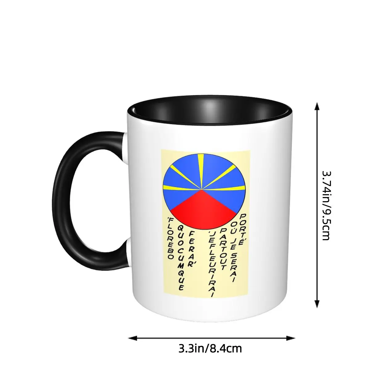 Motto 974 Reunion Island Flag Mug Funny Ceramic Coffee Cups Tea Mugs Milk Cup Drinkware Gift for Friends
