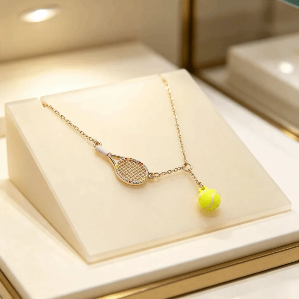 Modern Style Openwork Design Tennis Racket Necklace Tarnish Free Waterproof Racket Pendant Necklace Sport Necklace Boys