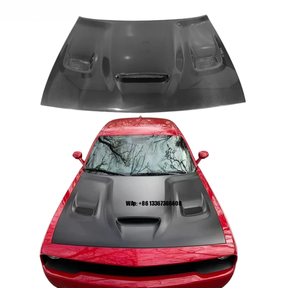 

New High Quality Carbon Fiber Engine Hood with Bolts for Challenger Conversion Hellcat Cut Style-Bolt-On Installation