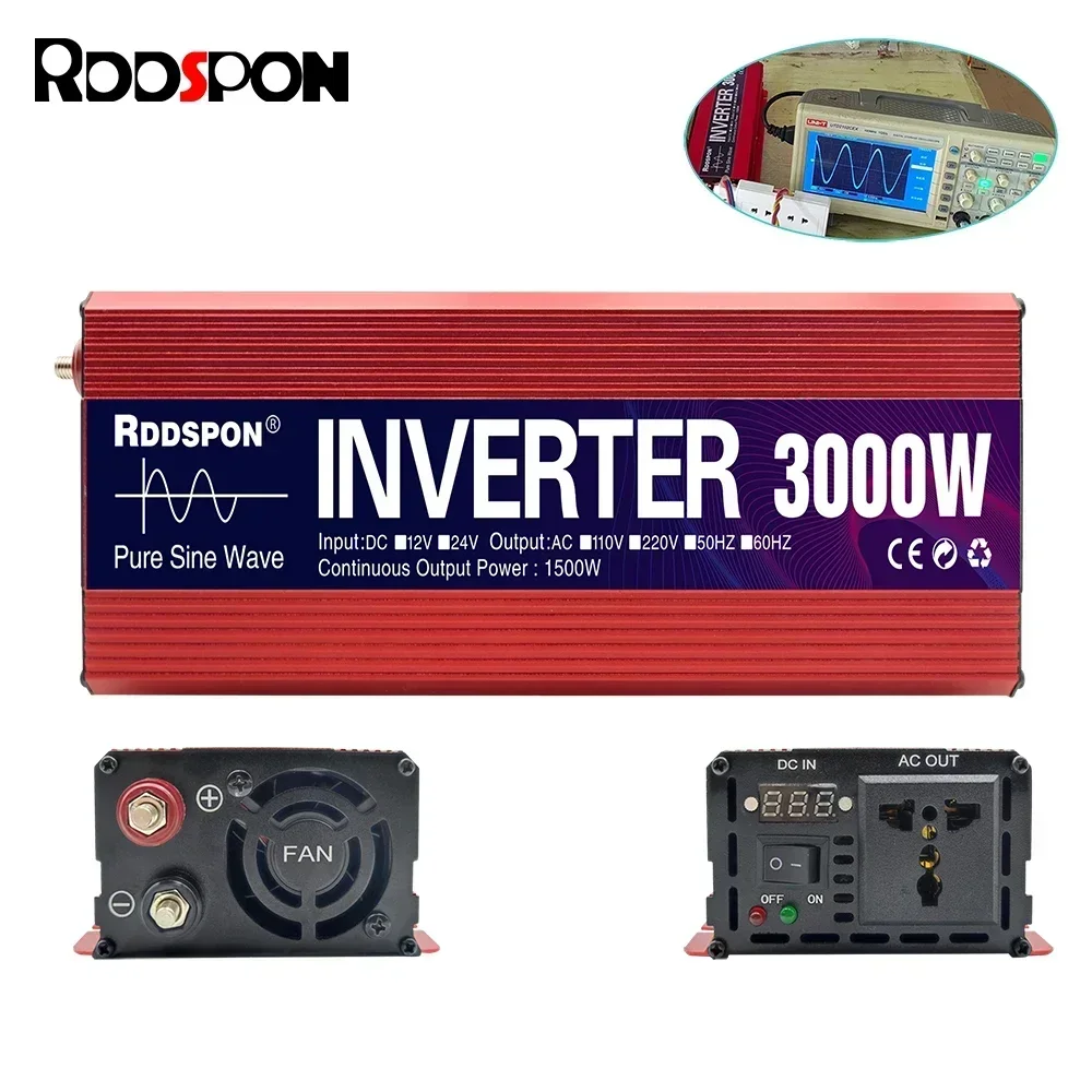 RDDSPON Pure Sine Wave Inverter 12V 24V DC 1000W 1600W 2200W 3000W AC 110V 220V Power Inverter Home Auto Converter Solar Energy