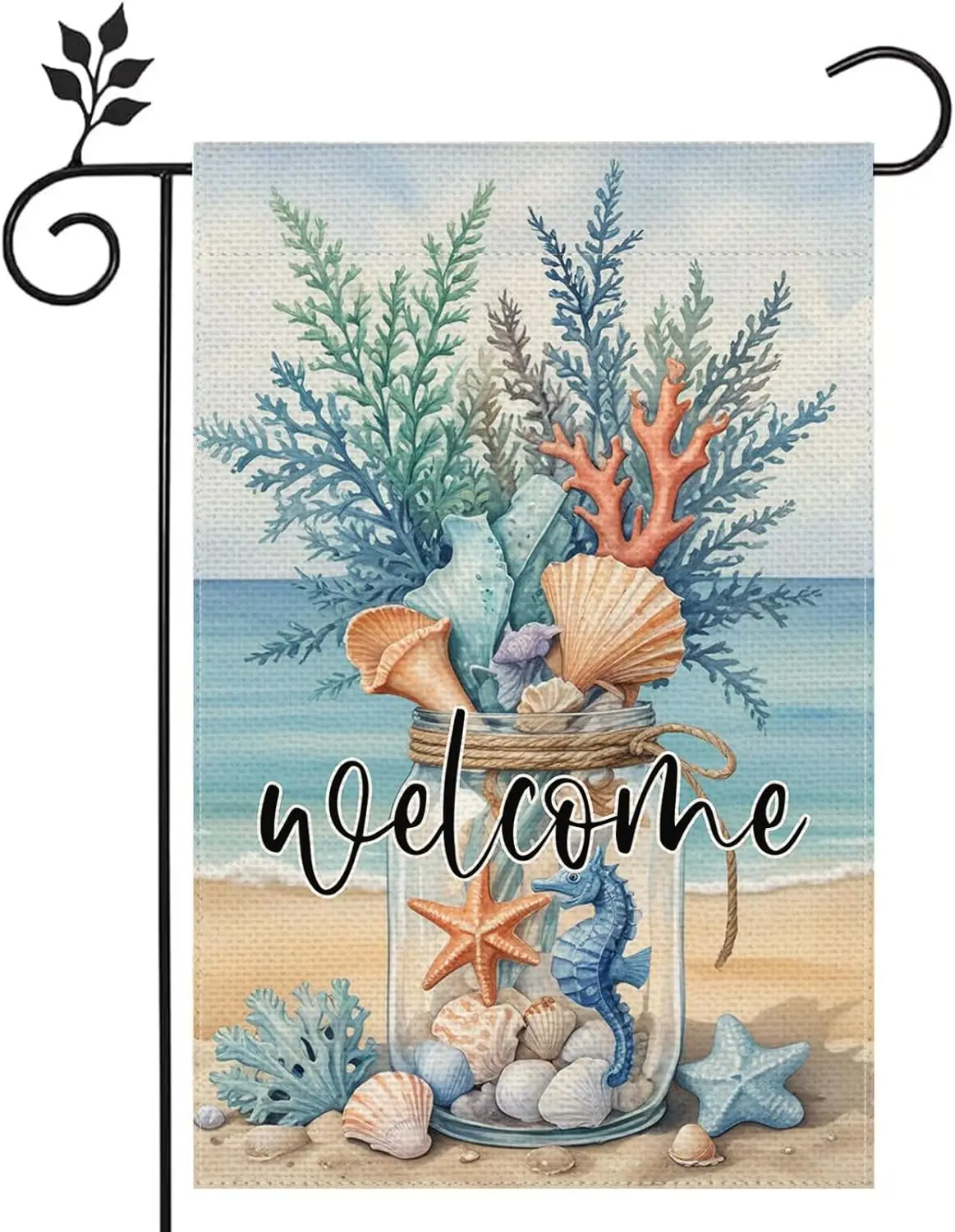 Welcome Summer Beach Seaside Shell Garden Flag 12x18 inch Double Sided Burlap Home Outdoor Patio Decor Flag PPZ