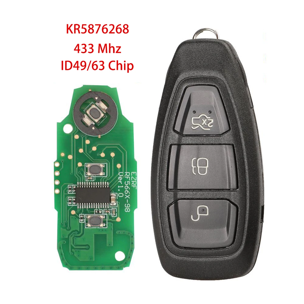 

Новый умный бесключевой автомобильный ключ Jingyuqin 433 МГц ID49-PCF7953/4D63 для Ford Focus Mondeo Fiesta C-Max Kuga Escape Ecosport Escort