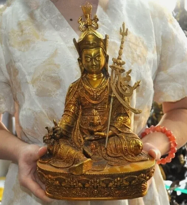 

12'' Tibet Buddhism temple bronze gilt Padmasambhava Guru Rinpoche Buddha statue