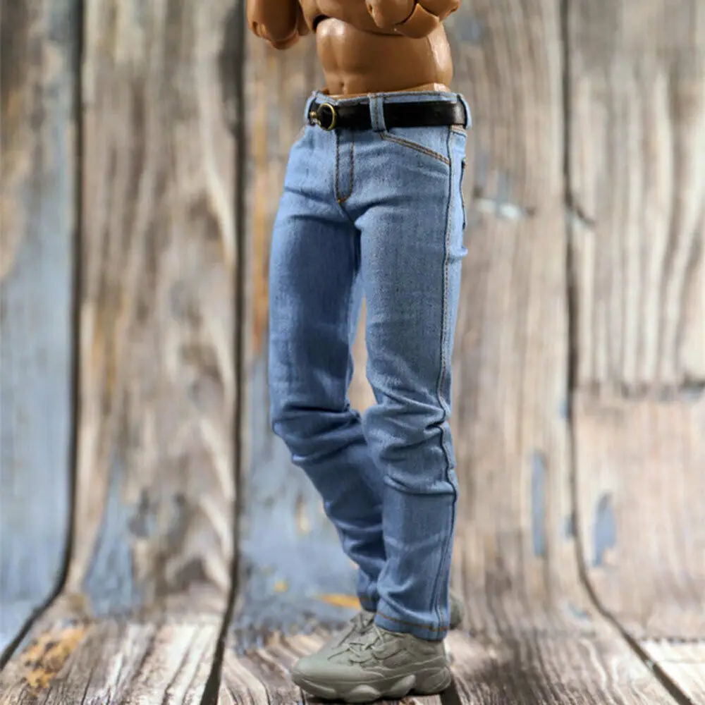 1/6 escala soldado clássico slim calças jeans jeans & cinto modelo para 12 Polegada masculino figura de ação bonecas do corpo brinquedo acessórios de vestuário