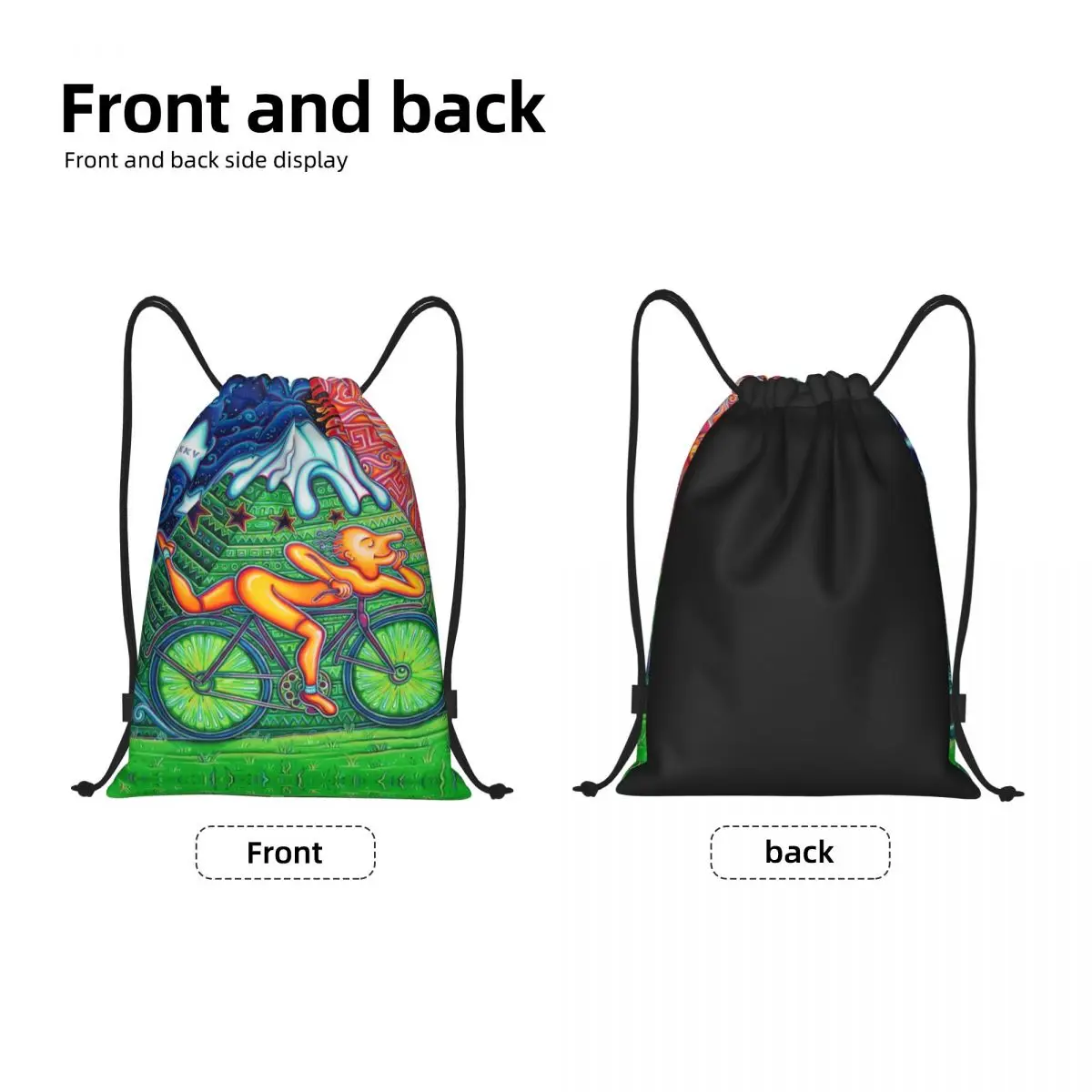 Custom Bicycle Day Albert Hoffman Drawstring Bags Women Men Lightweight Lsd Acid Blotter Party Sports Gym Storage Backpack