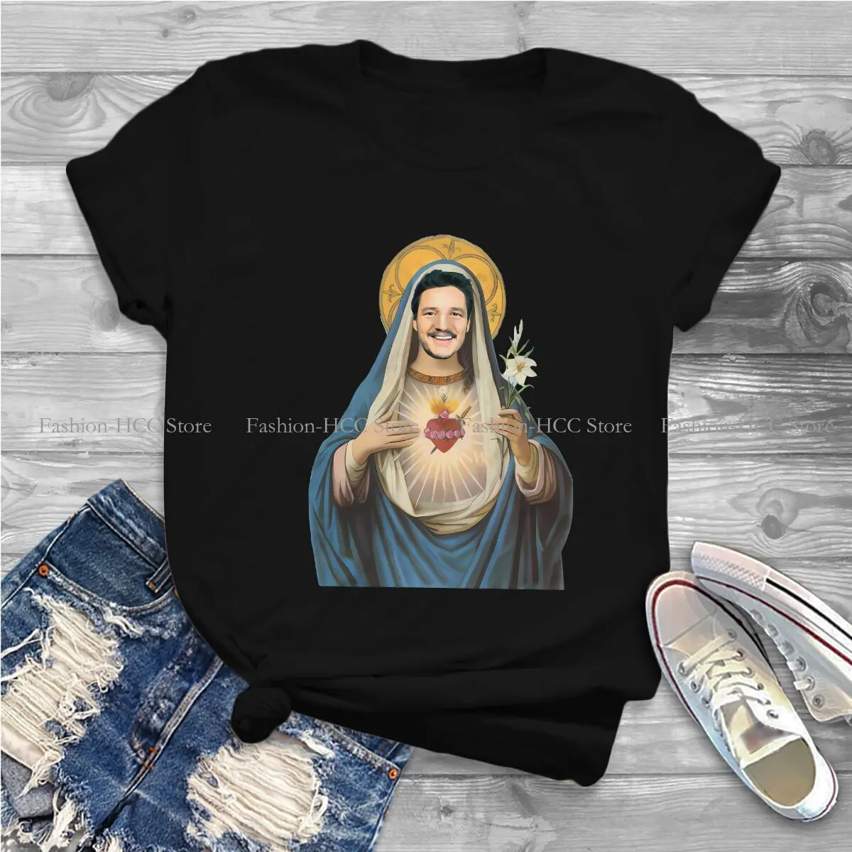 Sacred Heart Hip Hop Polyester TShirt Pedro Pascal American Actors Printing Tops Comfortable T Shirt Women