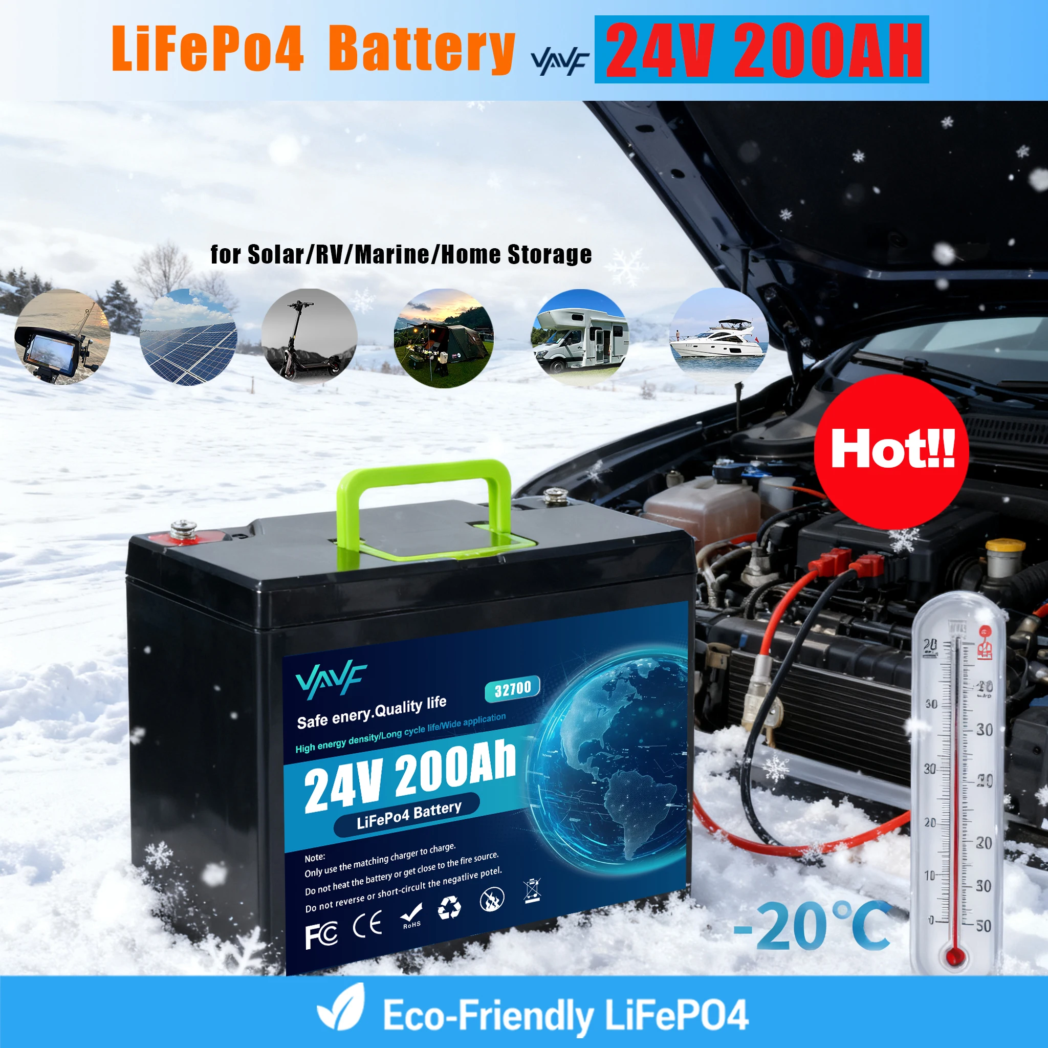 

LiFePO4 Battery 24V 200Ah Built-in Smart BMS8000+CyclesSuitable for Solar Panels,Camper Vans, Marine Crafts, Overlanding
