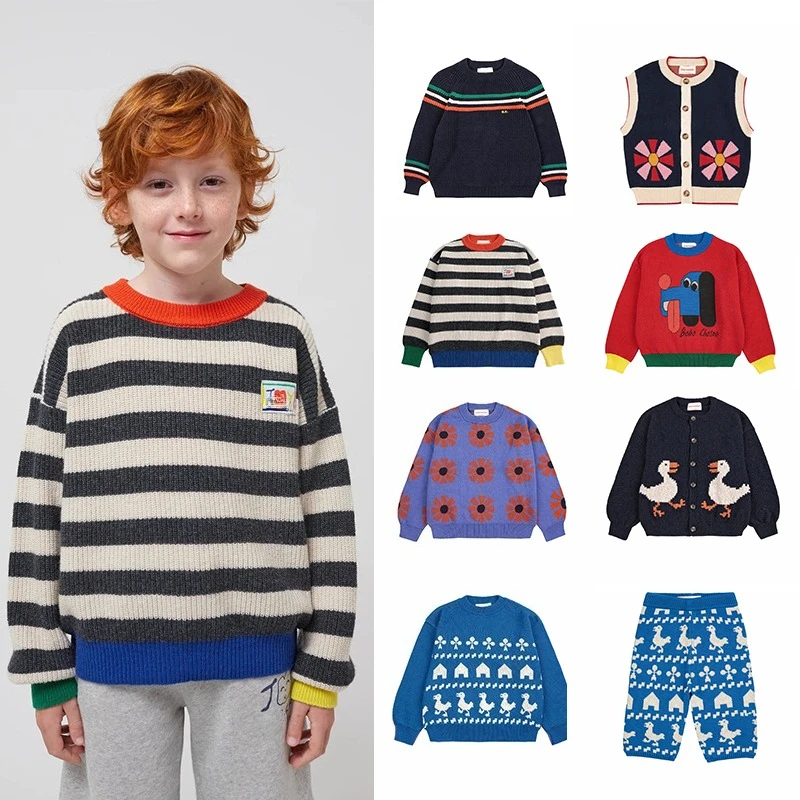 

BC Kids Fall Winter 25 New Kids Knitted Sweater Pants Set Baby Crew Neck Pullover Warm Knit Boys Woolen Cardigan Jacket