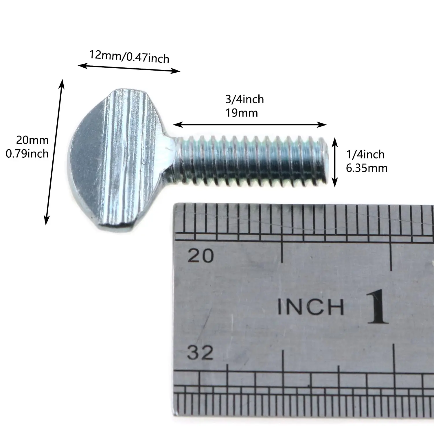 20PCS Silver Carbon Steel Thumb Screw 1/4''-20 x 3/4'' Galvanized Rack Screw， 1/4 screws , 1/4" screws