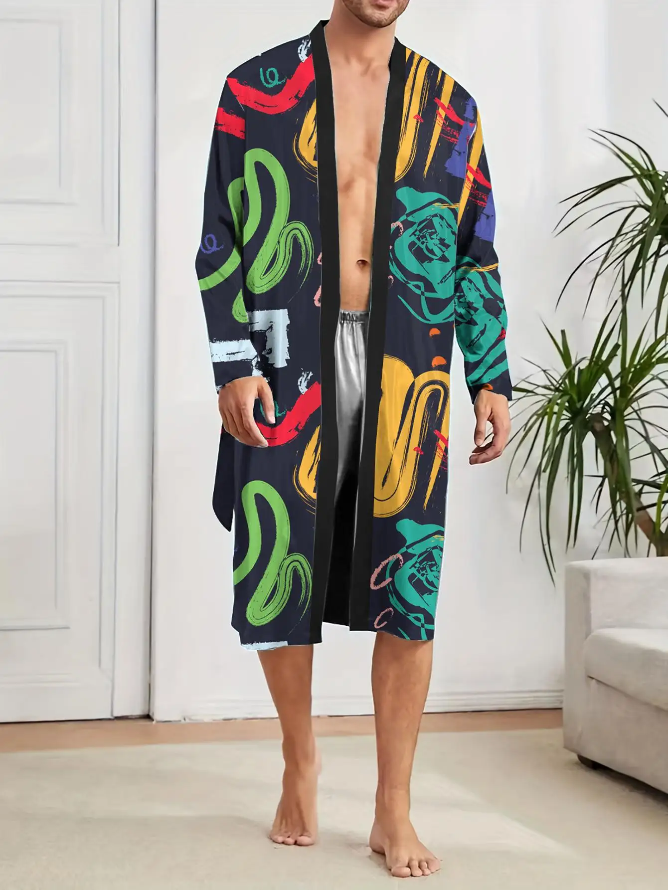 1pcs Men's Robes 2026 Spring/Summer Bathrobe man Sleepwear Breathable Robe man Sleepwear Graphic 3D Printed Bathrobe