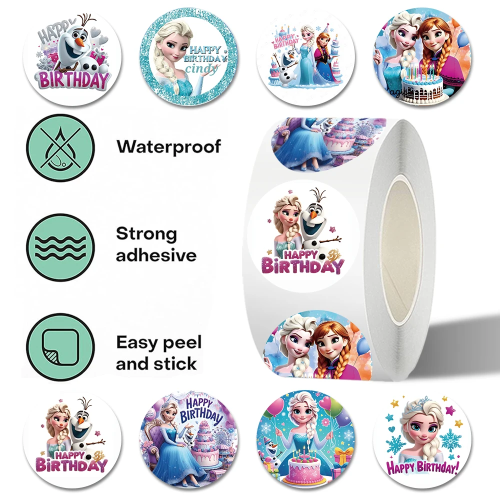 500 قطعة/لفة الكرتون ديزني المجمدة إلسا الأميرة الكتابة على الجدران ملصقات DIY بها بنفسك البلاستيكية محمول الشارات الديكور مكافأة الاطفال اللعب الهدايا
