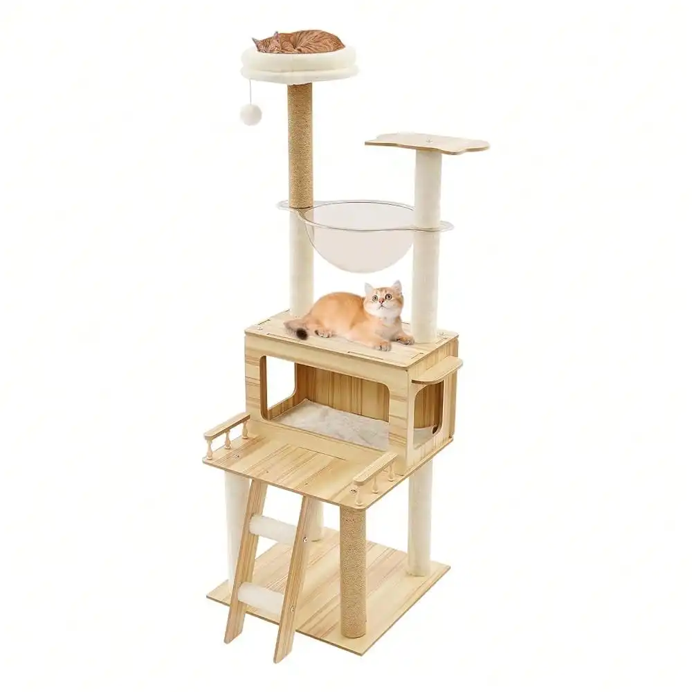Cat Tree For Indoor Cats, 57.9 Inch Tall Cat Tower With Condo Scratching Posts Platforms Hanging, Toy Multi-Level Activity Center For Kittens[A Good Gift For Family And Friends]