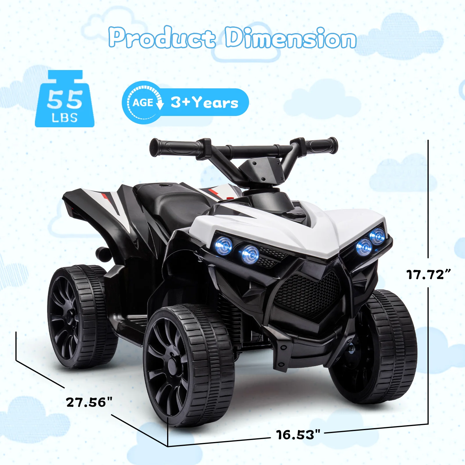 Kids ATV 4 Wheeler,6V Battery Powered Quad Electric Vehicle with w/1.8 MPH Max Speed,LED Lights Music Foot Pedal & Wheels