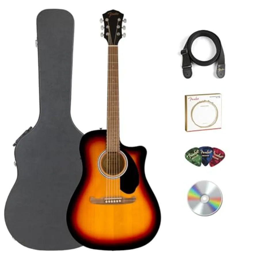 

Dreadnought cutaway acoustic-electric guitar for live performance and studio use, mahogany body with sunburst finish, built-in