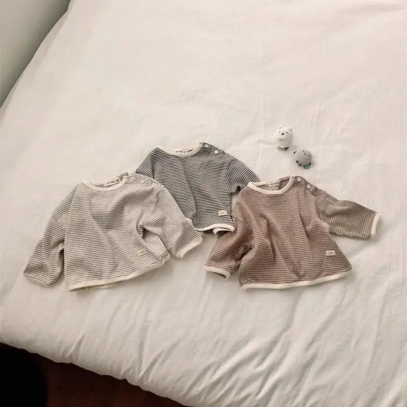 

2025 Autumn New Baby Long Sleeve Striped T Shirts Children Cotton Tops Boys Girls Bottoming Shirts Kids Casual Loose T Shirts