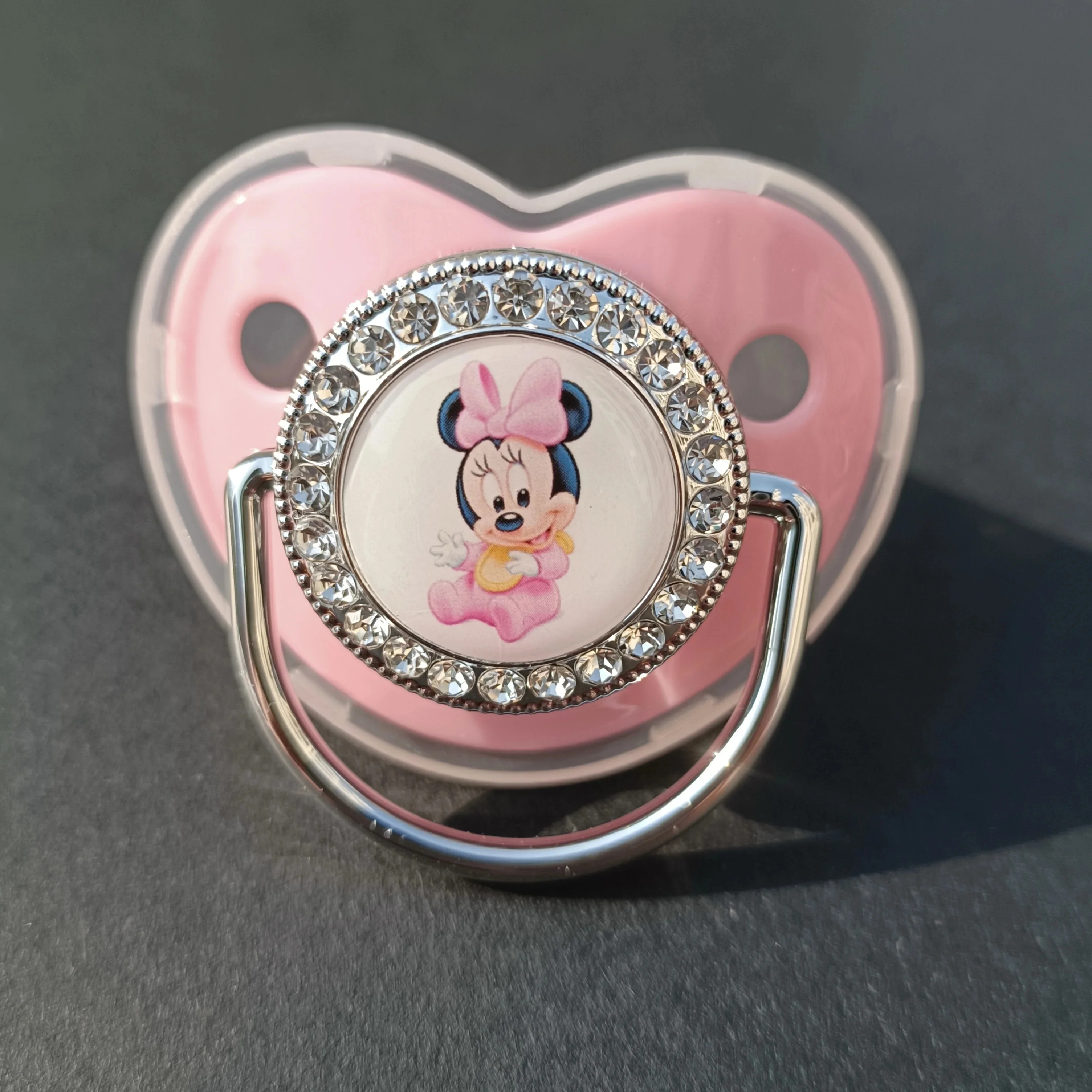 [Último diseño] Chupete de bebé con estampado de Minnie con clip de cadena, chupete ostentoso sin BPA, sin bisfenol, Chupeta A de 0 a 18M