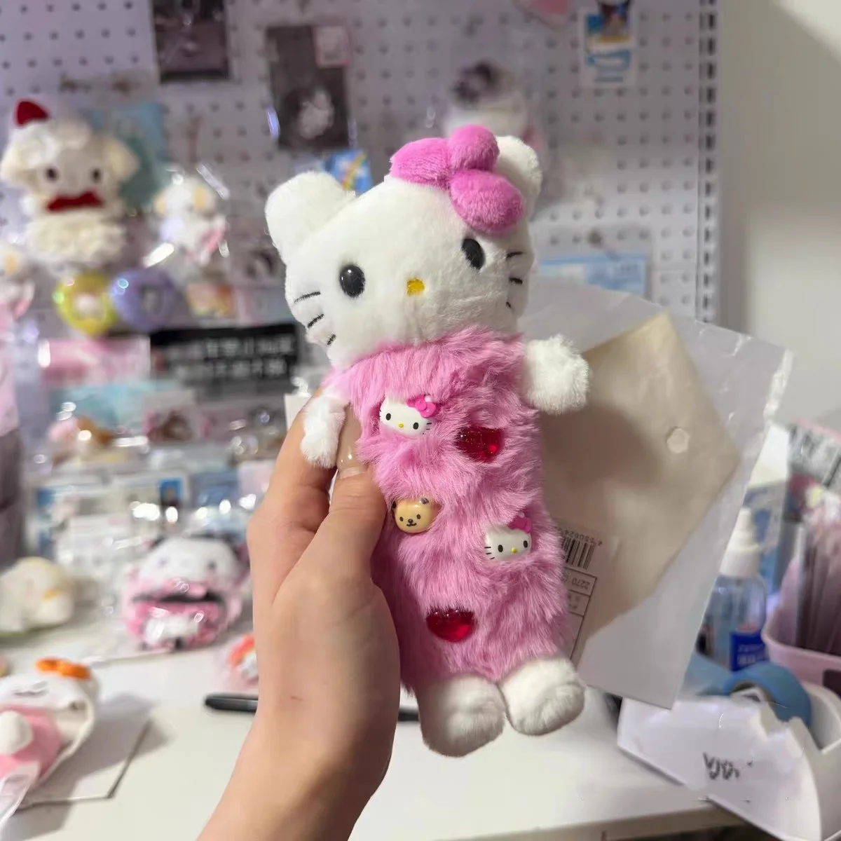 Sanrio Hello Kitty Lipstick Storage Bag Plush Keychain Backpack Decoration Car Key Pendant Collectible Ornament Creative Gift