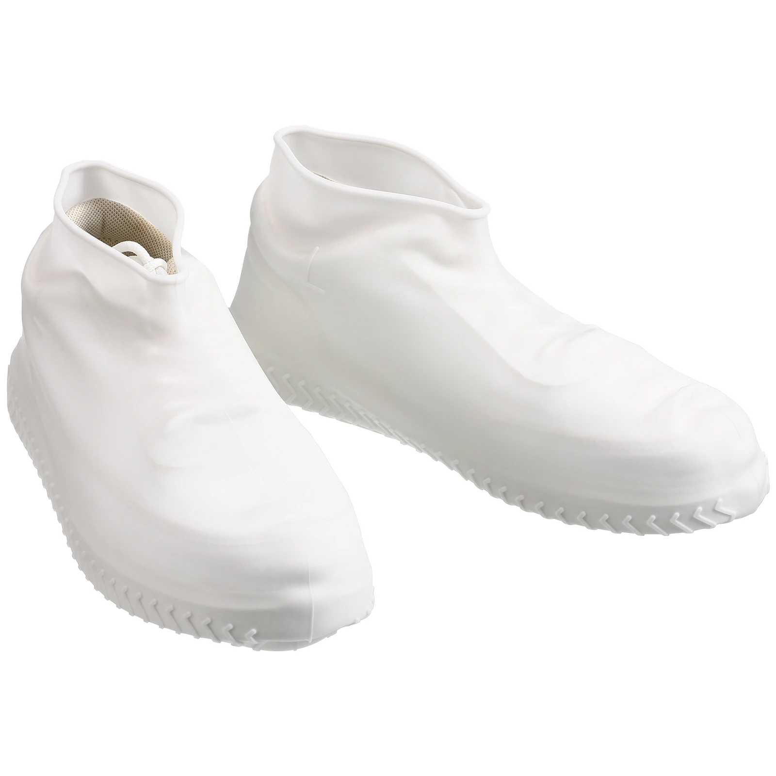 

2 Pairs White L Size Waterproof Silicone Shoe Covers Reusable Portable Nonslip Outdoor Lightweight Shoe Protectors