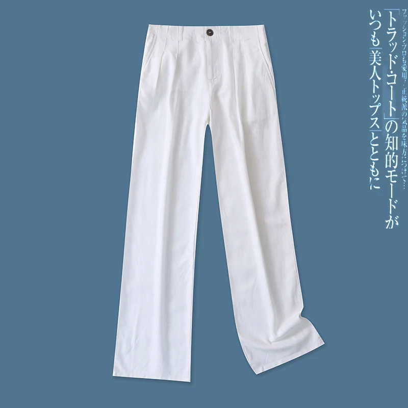 Cotton Linen Wide Leg Pants Summer New Women's Casual Versatile Elastic Waist Loose Candy Color Long Pants High Waist Long