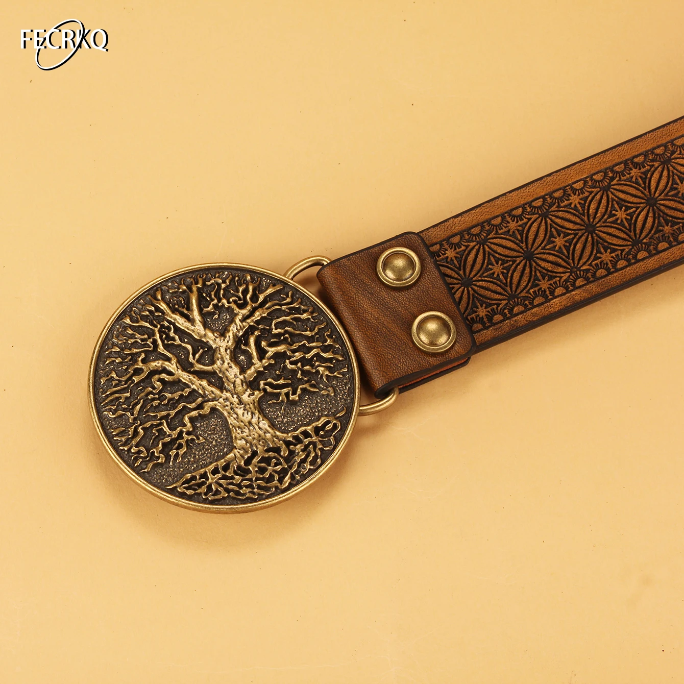 أحزمة جلدية للرجال والنساء - رعاة البقر الغربي - حزام عتيق بإبزيم منقوش عليه زهور للجينز