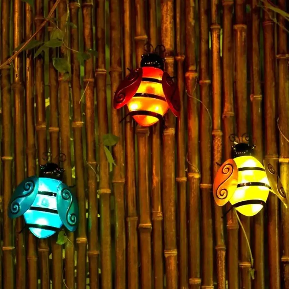 1 Pcs Cute Bee Solar Lights Outdoor Lanterns Solar Ladybug LED Solar Garden Pathway Lights Powered Landscape Lights Outdoor