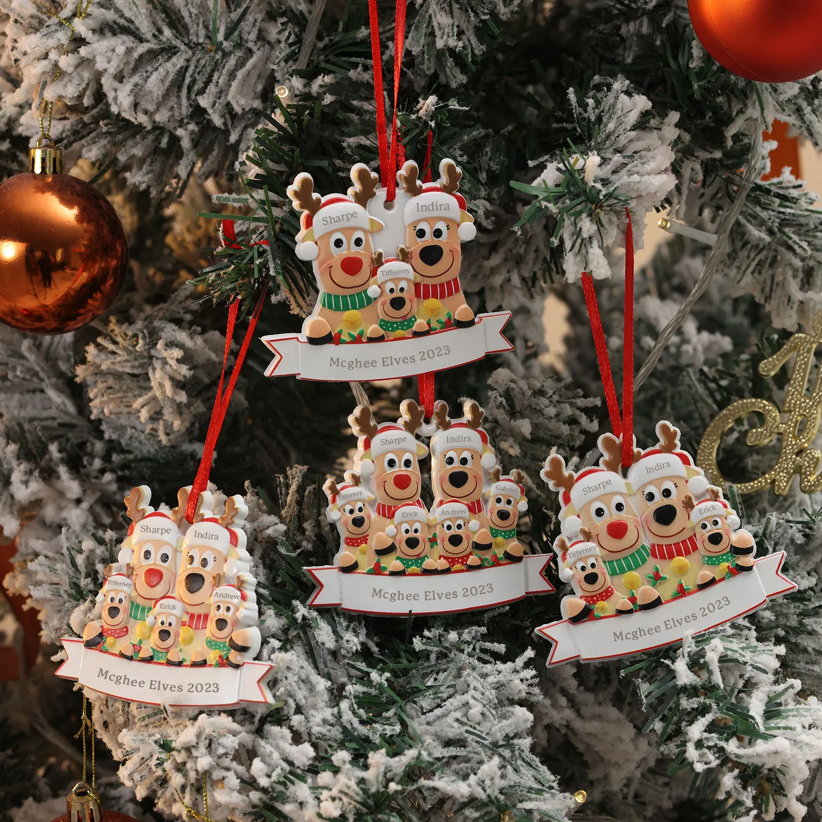 จี้สลักชื่อ3-6จี้กวางเรนเดียร์คริสต์มาสน่ารักแบบสั่งทำของประดับตกแต่งคริสต์มาสของขวัญวันหยุดบ้าน