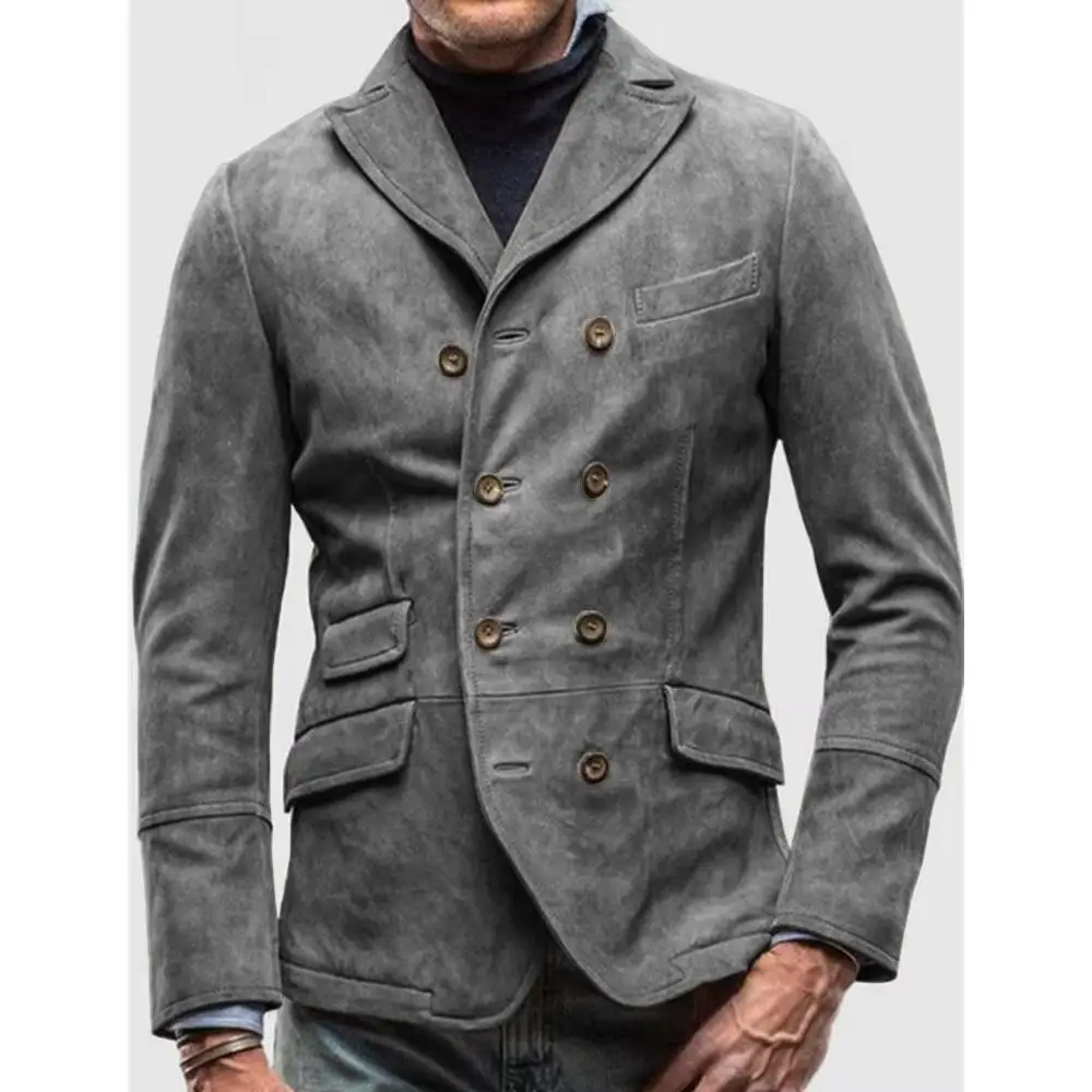 

Vintage Men's Suede Jacket Double Breasted Slim Fit Elegant Blazer Fashion Casual Comfortable Commuter Customize Work Clothes