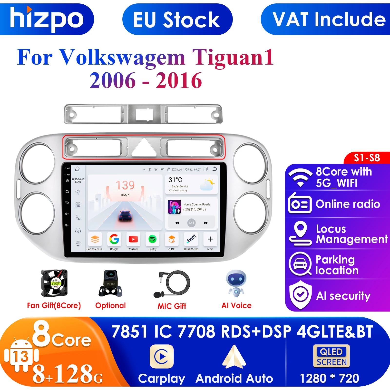 9'' 4G Carplay 2din Android Auto Stereo GPS for VW Volkswagen Tiguan 1 NF 2006 2008 - 2016 Car Radio Multimedia Video Player