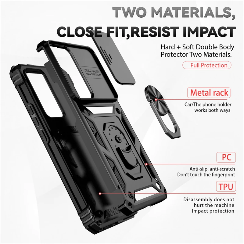 For xiaomi 12t pro case slide camera protect armor phone case for xiaomi 12t mi112 mi 12 t pro xiaomi12t holder ring back cover