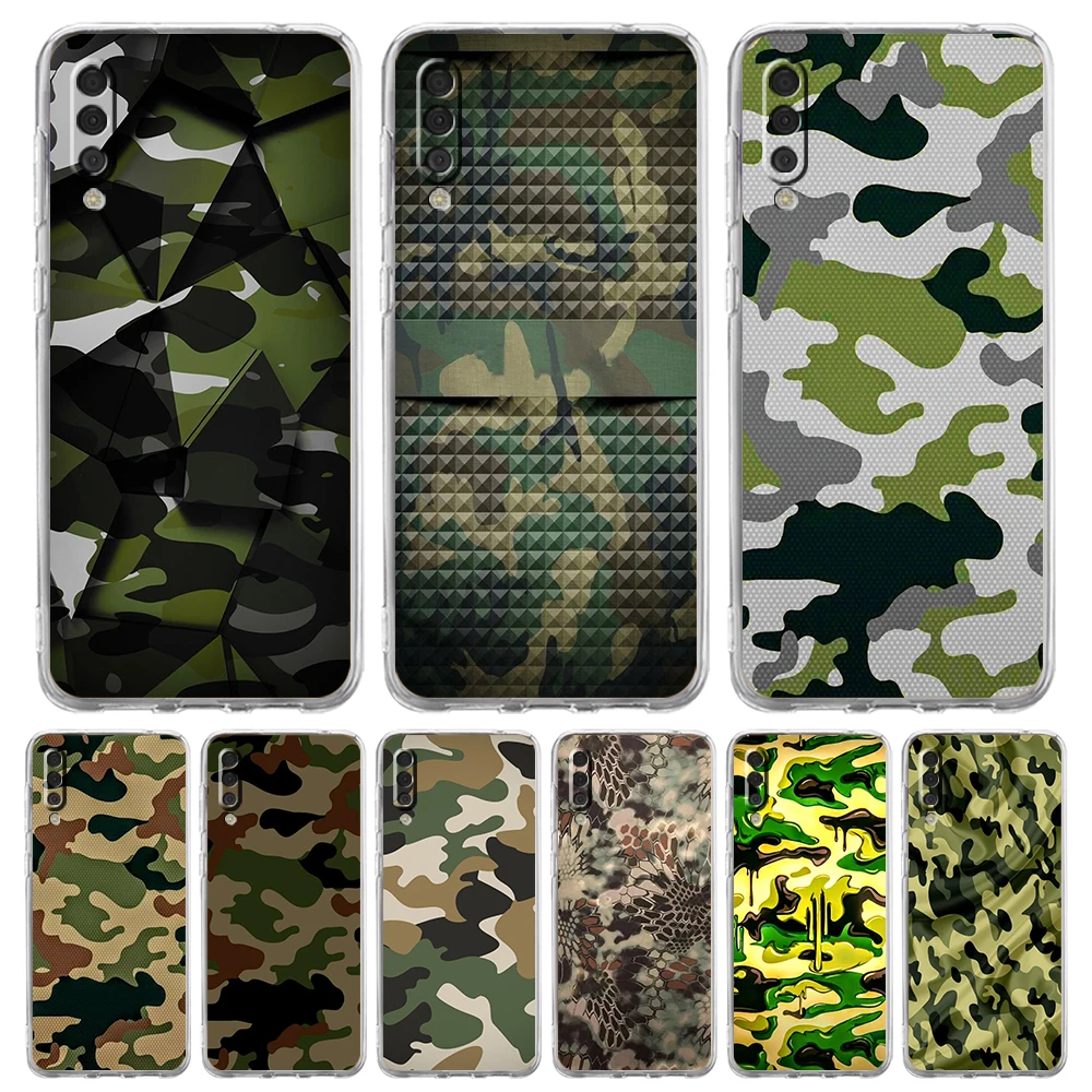 Camouflage Camo Military Soft TPU Cover for Samsung Galaxy A13 A15 A21S A22 A23 A25 A32 A33 A35 A55 A17 Transparent Phone Case