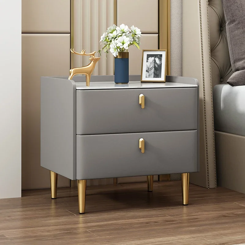 1A38 Light Luxury All Solid Wood 50cm Bedside Table Simple Modern Cabinet Bedside Table Bedroom Rock Slab Small Bedside