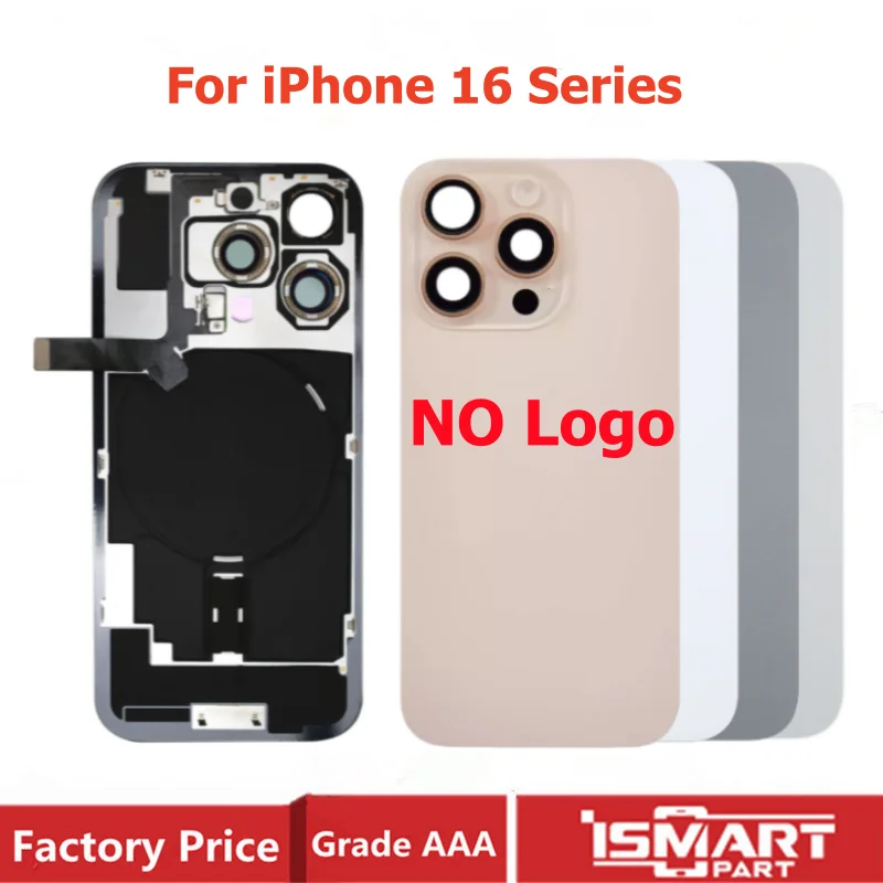 For iPhone 16 Pro Max 16 Plus 16Pro Back Glass Cover Rear Case Door Housing with Wireless Flex Cable Metal Plate Replacement