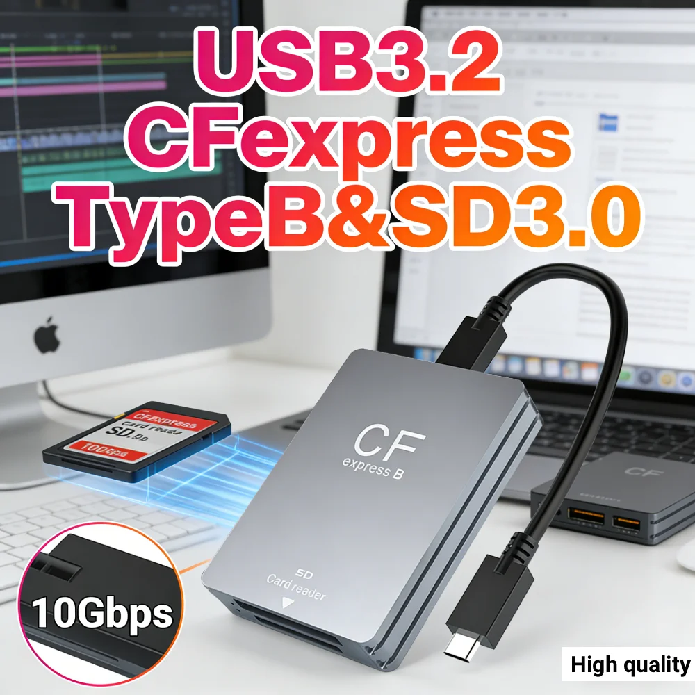 

Устройство чтения карт памяти 2 в 1 CFexpress Type B и SD, устройство чтения CFexpress с кабелем USB C – USB C/A, поддержка Android/Windows/OS для SLR